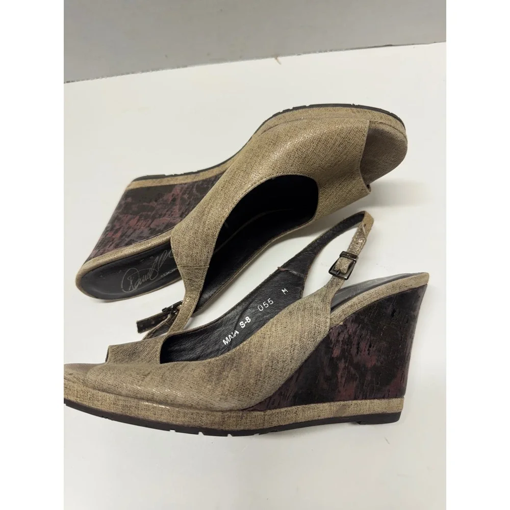 Donald‎ J Pliner Maia Gold Metallic Slingback Wedge Sandals Peep Toe Spain 8 M